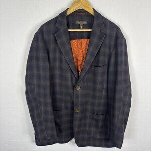 Tommy Bahama Island Soft 100% Wool Plaid Blazer Jacket Brown Large